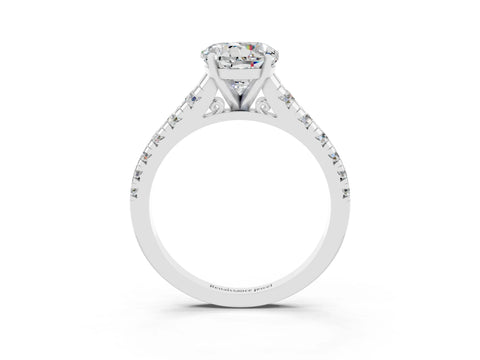 White gold Round Cut Moissanite Solitaire Ring with Cathedral Setting and Pavé Band_3