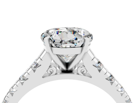 White gold Round Cut Moissanite Solitaire Ring with Cathedral Setting and Pavé Band_4