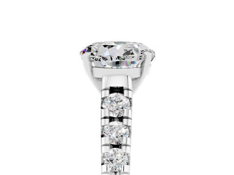 White gold Round Cut Moissanite Solitaire Ring with Cathedral Setting and Pavé Band_5