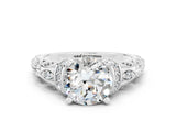White gold Round Cut Moissanite Solitaire Ring with Filigree Band and Four-Prong Setting_24