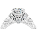White gold Round Cut Moissanite Solitaire Ring with Filigree Band and Four-Prong Setting_28