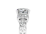 White gold Round Cut Moissanite Solitaire Ring with Filigree Band and Four-Prong Setting_29