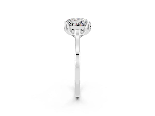 White gold Round Cut Moissanite Solitaire Ring with Flower Prong Setting and Classic Band