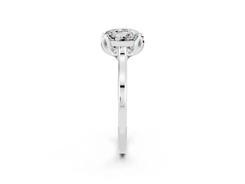 White gold Round Cut Moissanite Solitaire Ring with Flower Prong Setting and Classic Band_14