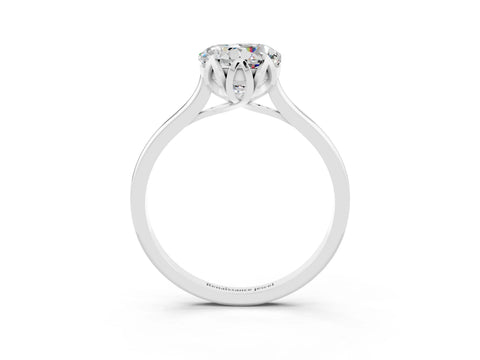 White gold Round Cut Moissanite Solitaire Ring with Flower Prong Setting and Classic Band_15