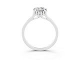White gold Round Cut Moissanite Solitaire Ring with Flower Prong Setting and Classic Band_16