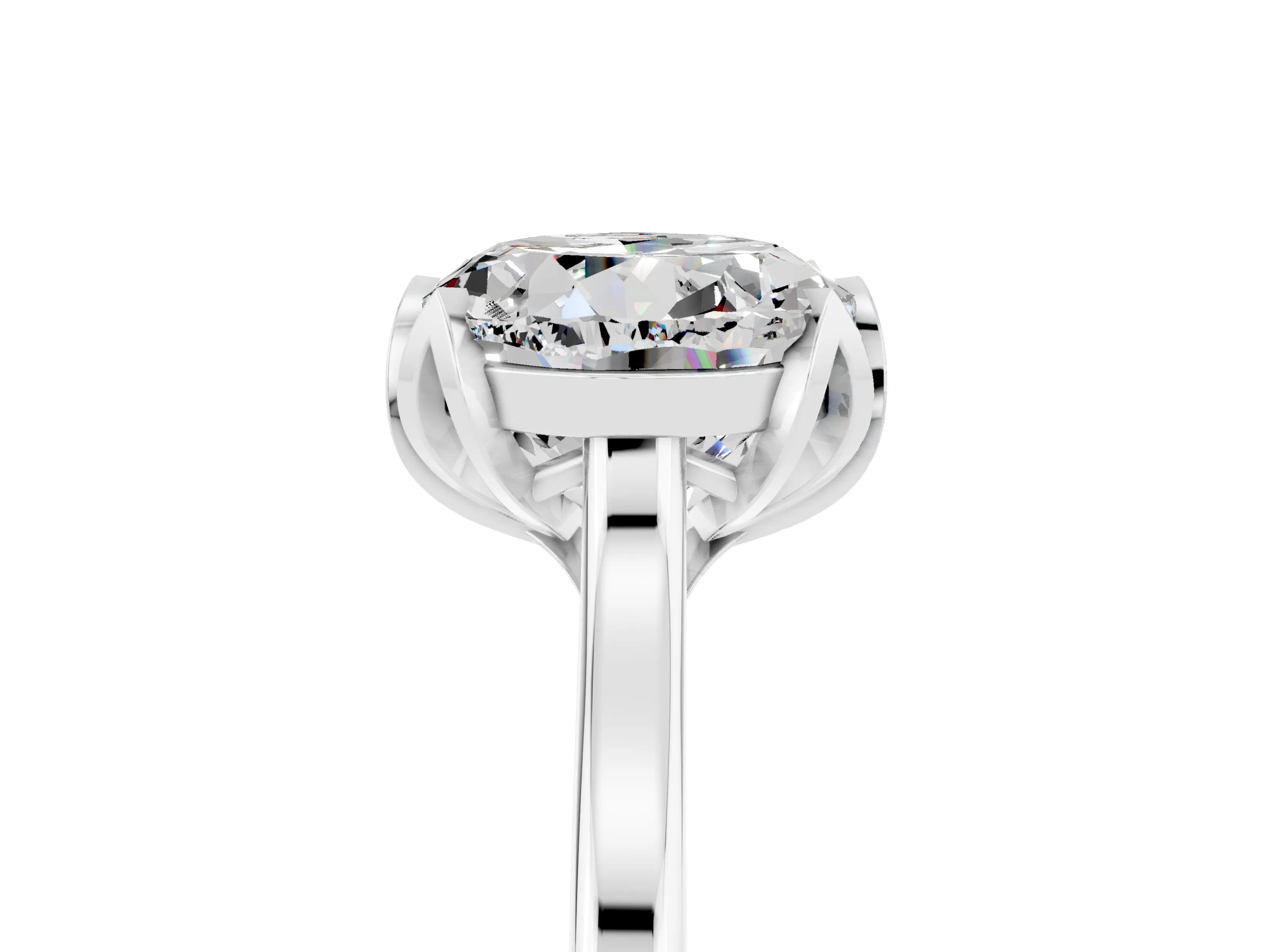 White gold Round Cut Moissanite Solitaire Ring with Flower Prong Setting and Classic Band_17