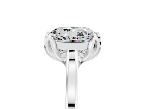 White gold Round Cut Moissanite Solitaire Ring with Flower Prong Setting and Classic Band_17