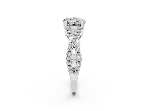 White gold Round Cut Moissanite Solitaire Ring with Four-Prong Setting and Twisted Pavé Band_2