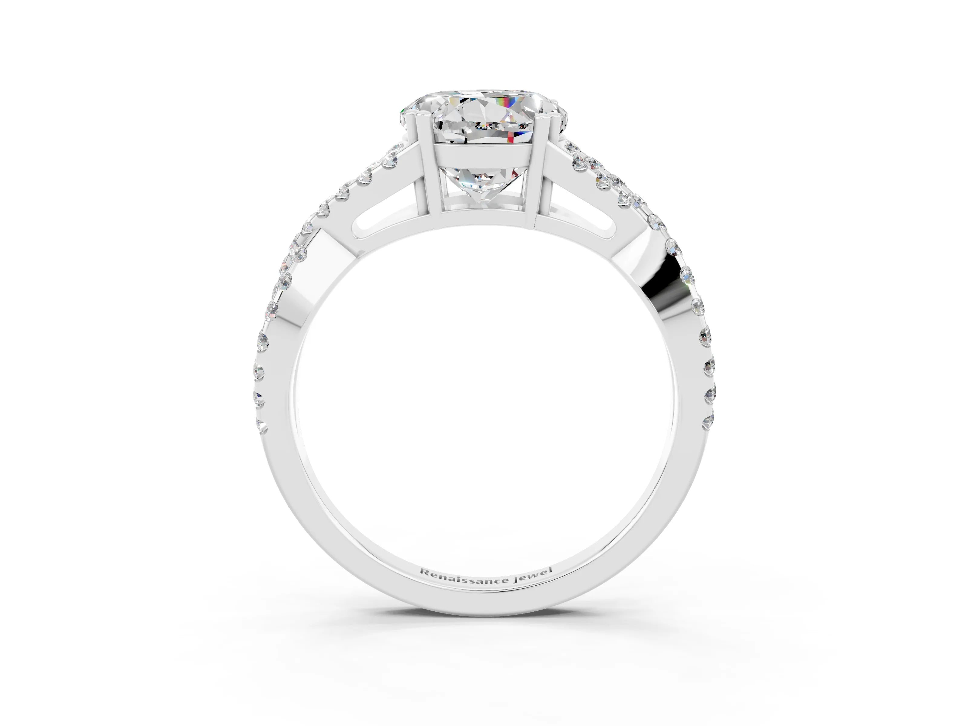 White gold Round Cut Moissanite Solitaire Ring with Four-Prong Setting and Twisted Pavé Band_3