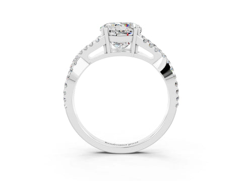 White gold Round Cut Moissanite Solitaire Ring with Four-Prong Setting and Twisted Pavé Band_3