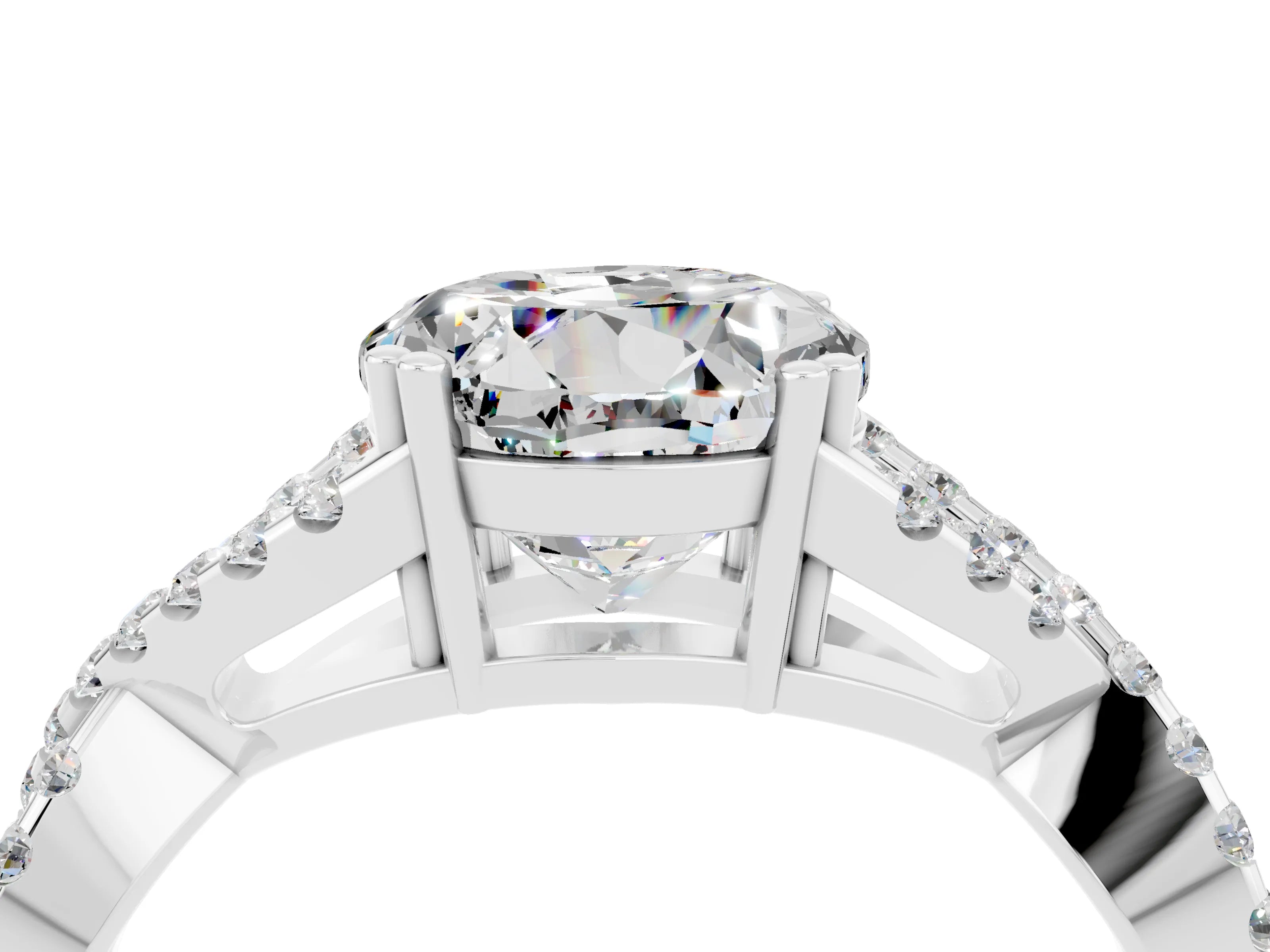 White gold Round Cut Moissanite Solitaire Ring with Four-Prong Setting and Twisted Pavé Band_4