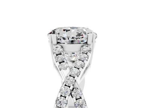 White gold Round Cut Moissanite Solitaire Ring with Four-Prong Setting and Twisted Pavé Band_5