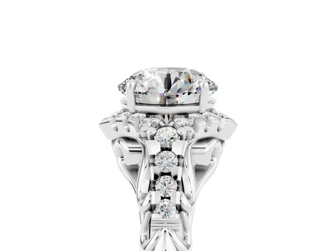 White gold Round Cut Moissanite Solitaire Ring with Hidden Halo and Pavé Band_17
