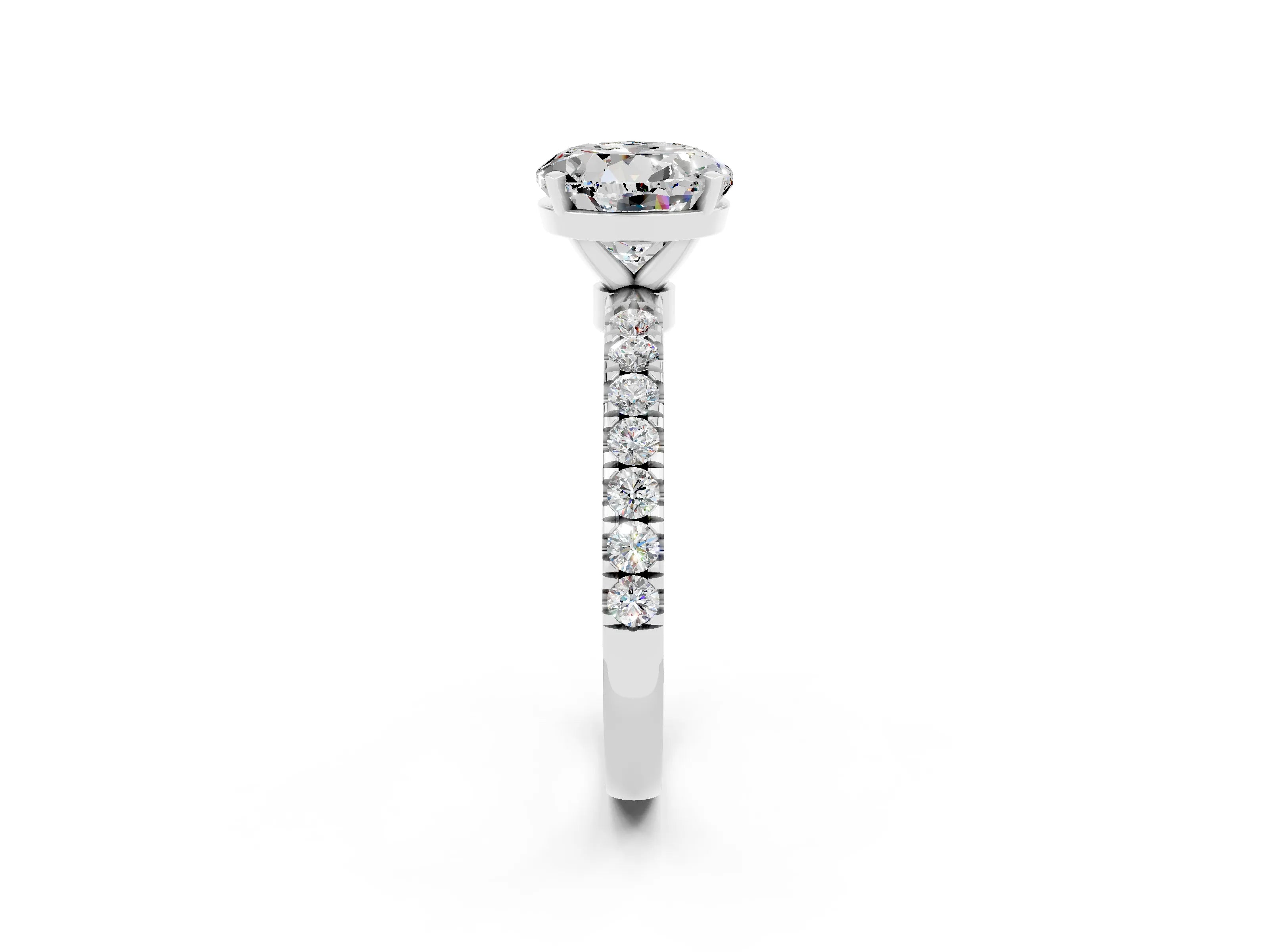 White gold Round Cut Moissanite Solitaire Ring with Pavé Accents and Four-Prong Setting_2