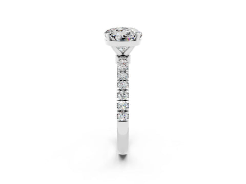 White gold Round Cut Moissanite Solitaire Ring with Pavé Accents and Four-Prong Setting_2