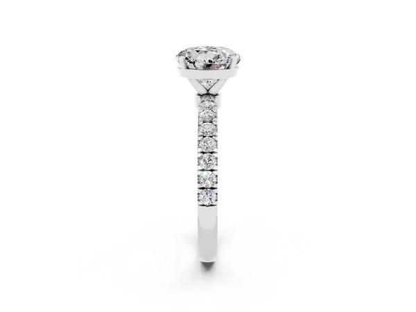 White gold Round Cut Moissanite Solitaire Ring with Pavé Accents and Four-Prong Setting