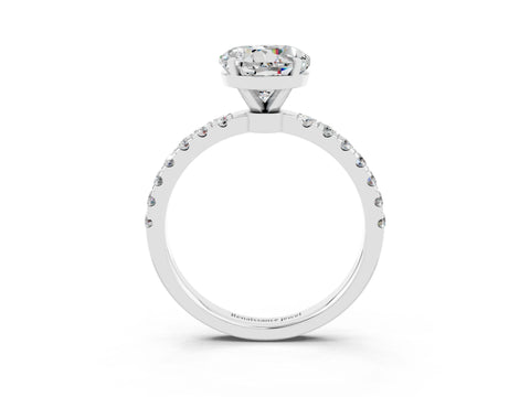 White gold Round Cut Moissanite Solitaire Ring with Pavé Accents and Four-Prong Setting_3