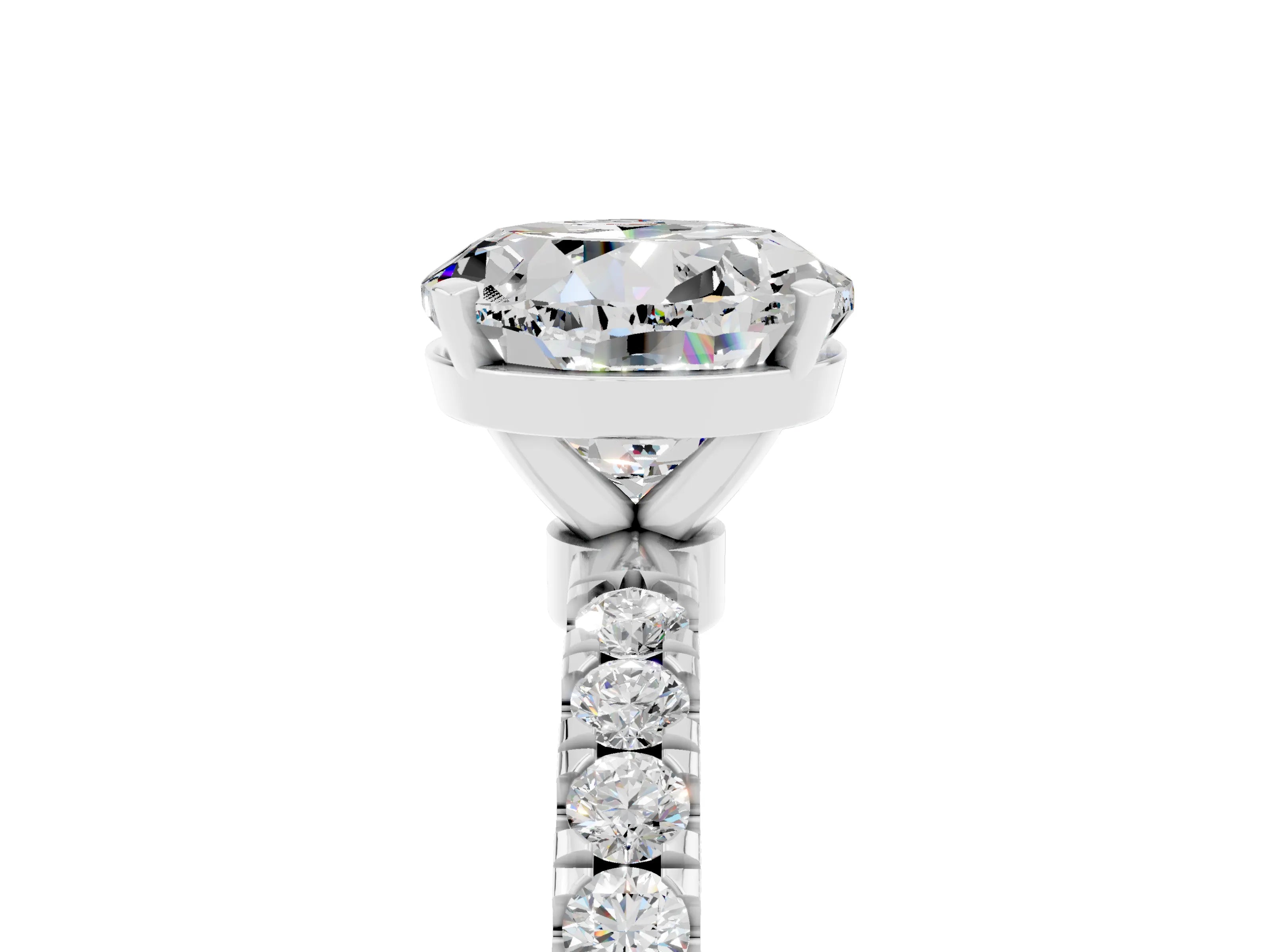 White gold Round Cut Moissanite Solitaire Ring with Pavé Accents and Four-Prong Setting_5