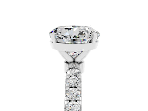 White gold Round Cut Moissanite Solitaire Ring with Pavé Accents and Four-Prong Setting_5
