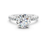 White gold Round Cut Moissanite Solitaire Ring with Pavé Band and Four-Prong Setting_24