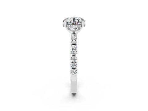 White gold Round Cut Moissanite Solitaire Ring with Pavé Band and Four-Prong Setting_26