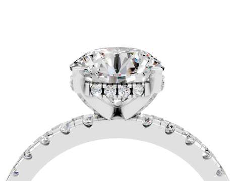 White gold Round Cut Moissanite Solitaire Ring with Pavé Band and Four-Prong Setting_28