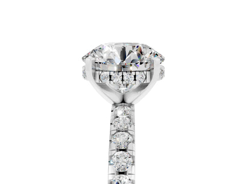 White gold Round Cut Moissanite Solitaire Ring with Pavé Band and Four-Prong Setting_29