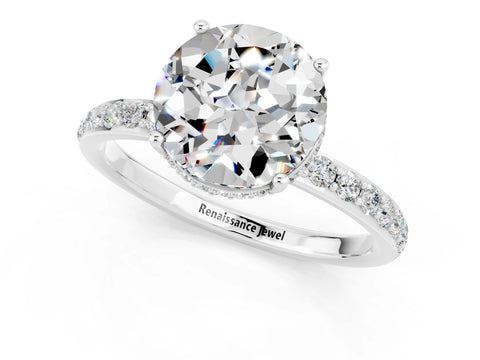 White gold Round Cut Moissanite Solitaire Ring with Pavé Band and Hidden Halo_25