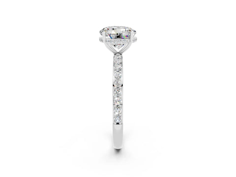 White gold Round Cut Moissanite Solitaire Ring with Pavé Band and Hidden Halo_2