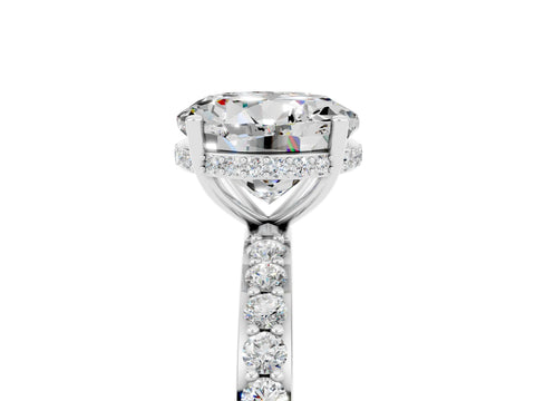 White gold Round Cut Moissanite Solitaire Ring with Pavé Band and Hidden Halo_5