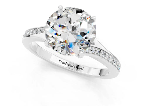 White gold Round Cut Moissanite Solitaire Ring with Pavé Band and Prong Setting_13