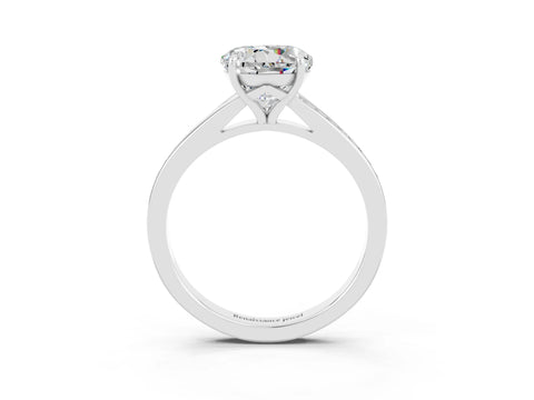 White gold Round Cut Moissanite Solitaire Ring with Pavé Band and Prong Setting_15