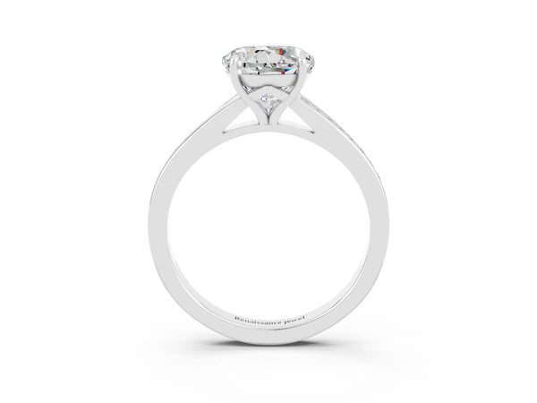 Platinum Round Cut Moissanite Solitaire Ring with Pavé Band and Prong Setting