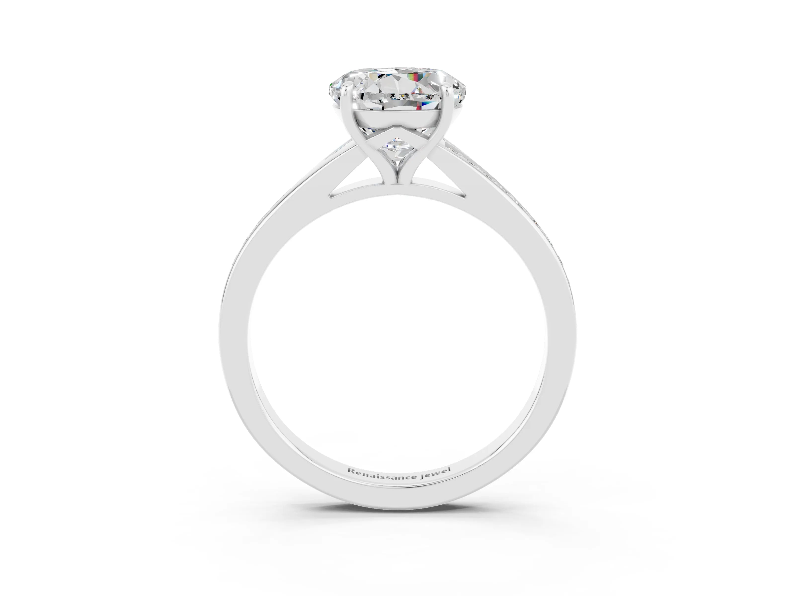 White gold Round Cut Moissanite Solitaire Ring with Pavé Band and Prong Setting_3