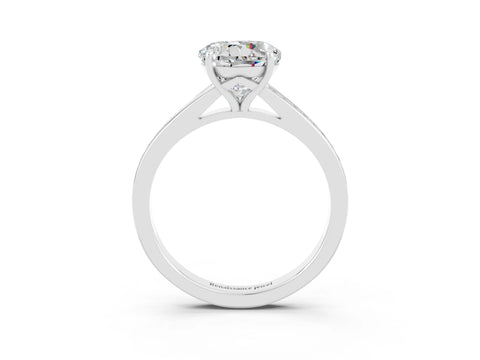 White gold Round Cut Moissanite Solitaire Ring with Pavé Band and Prong Setting_3