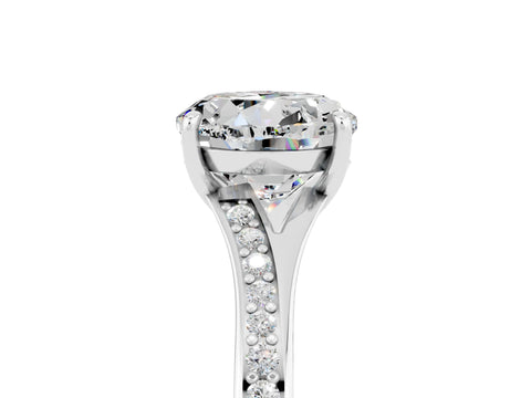 White gold Round Cut Moissanite Solitaire Ring with Pavé Band and Prong Setting_5