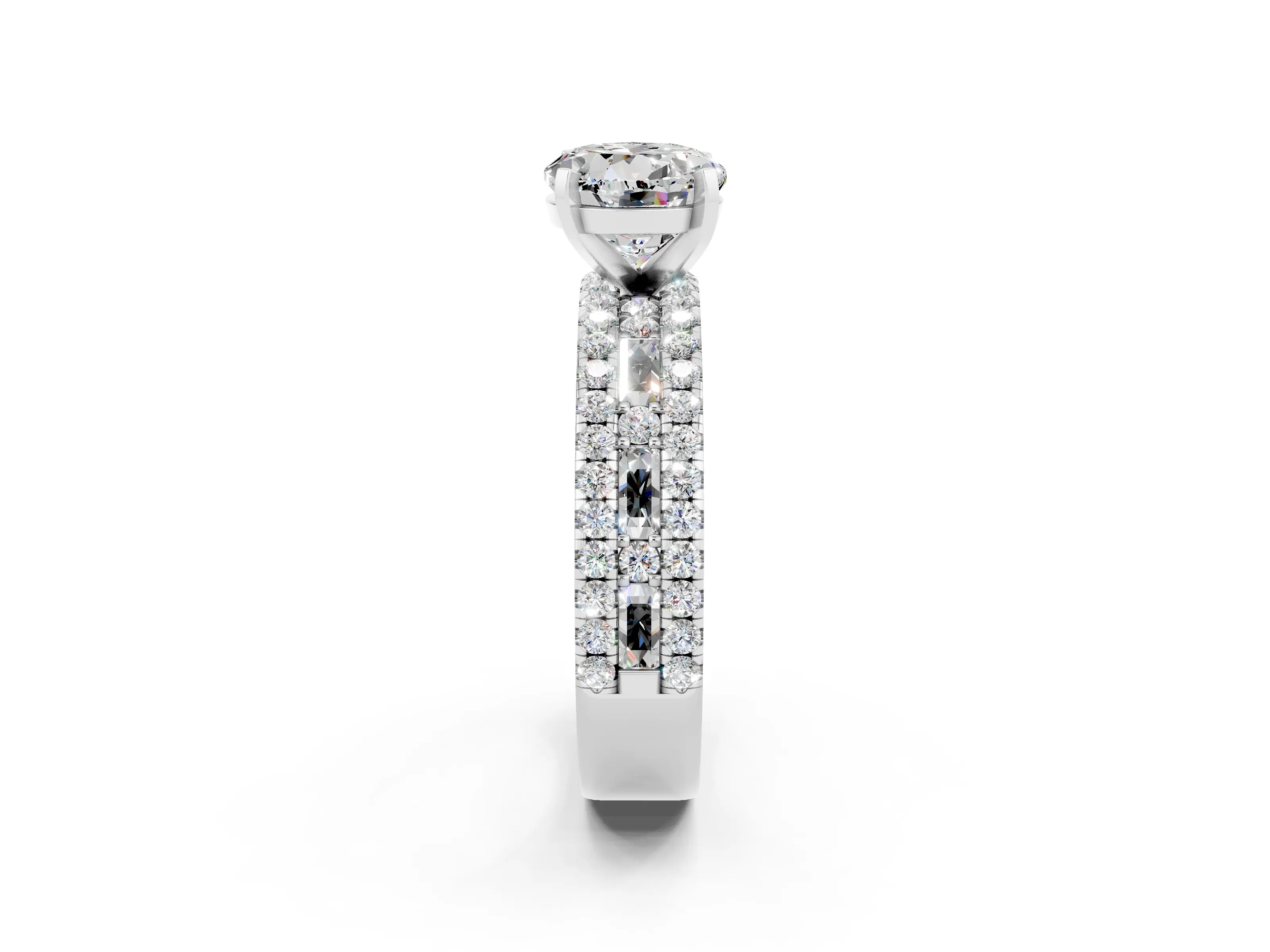 White gold Round Cut Moissanite Solitaire Ring with Pavé and Channel Set Band_2