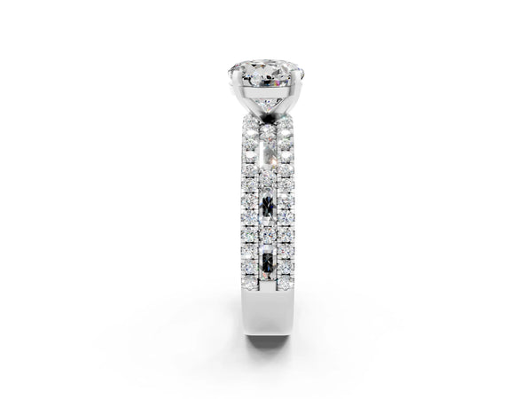 Silver Round Cut Moissanite Solitaire Ring with Pavé and Channel Set Band