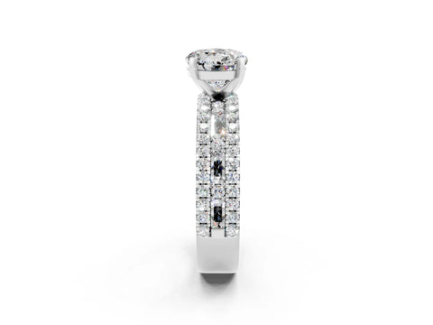 White gold Round Cut Moissanite Solitaire Ring with Pavé and Channel Set Band_2