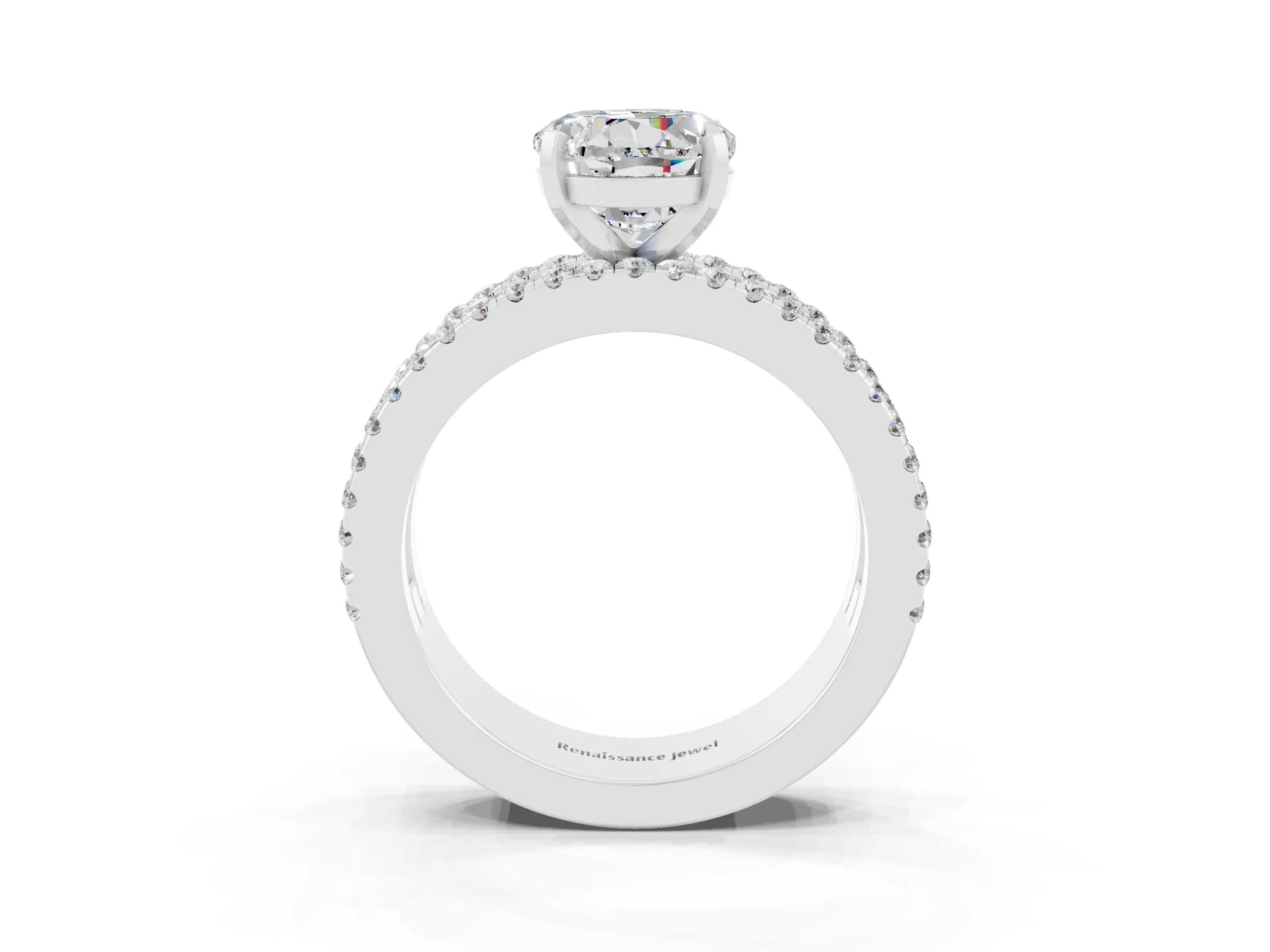 White gold Round Cut Moissanite Solitaire Ring with Pavé and Channel Set Band_3