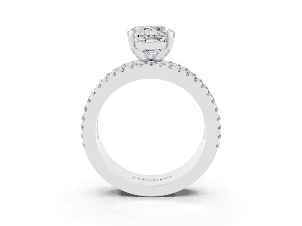 White gold Round Cut Moissanite Solitaire Ring with Pavé and Channel Set Band
