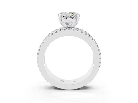 White gold Round Cut Moissanite Solitaire Ring with Pavé and Channel Set Band_3