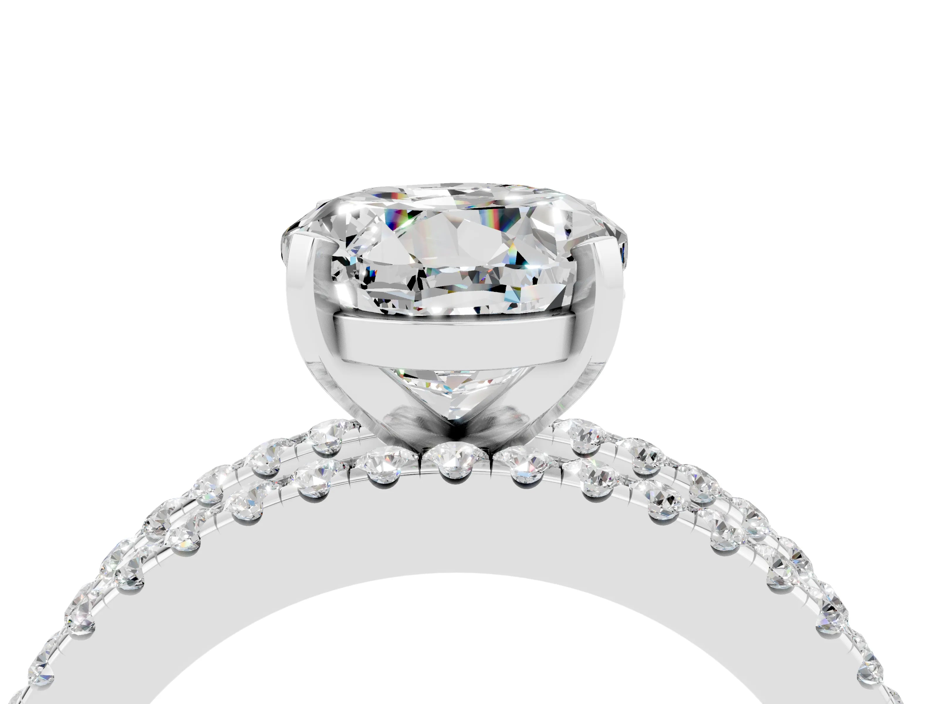 White gold Round Cut Moissanite Solitaire Ring with Pavé and Channel Set Band_4