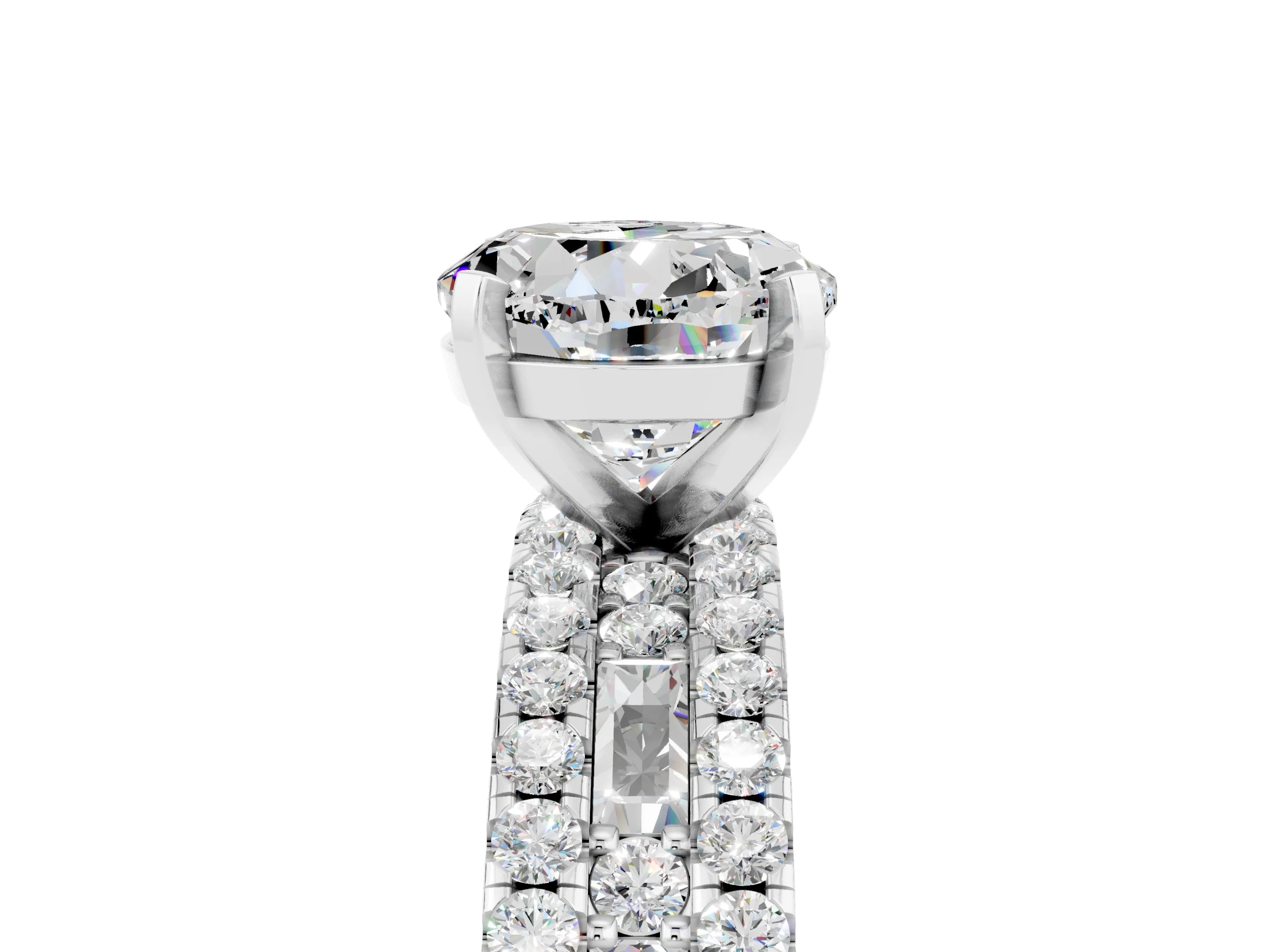 White gold Round Cut Moissanite Solitaire Ring with Pavé and Channel Set Band_5