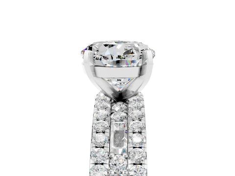 White gold Round Cut Moissanite Solitaire Ring with Pavé and Channel Set Band_5