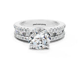 White gold Round Cut Moissanite Solitaire Ring with Pavé and Channel Set Band
