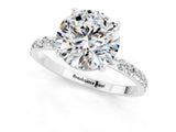 White gold Round Cut Moissanite Solitaire Ring with Pave Band and Four Prong Setting_13