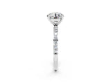 White gold Round Cut Moissanite Solitaire Ring with Pave Band and Four Prong Setting_14