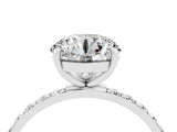 White gold Round Cut Moissanite Solitaire Ring with Pave Band and Four Prong Setting_16